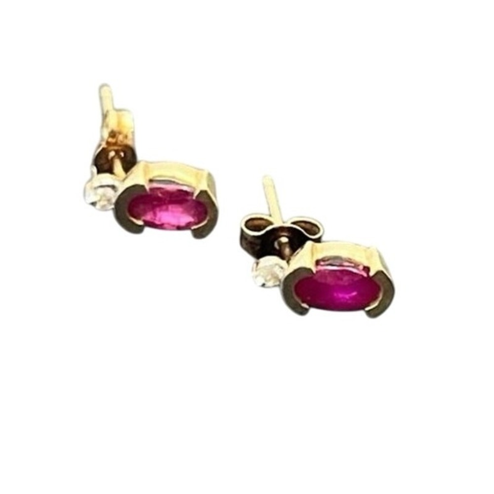 Designer Yellow Gold 14K July Ruby and Diamond‎ Post Back Stud Elegant Earrings